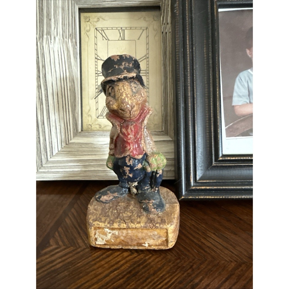 Vintage Walt Disney Productions Jiminy Cricket Figurine Wood Statue 1940s Rare